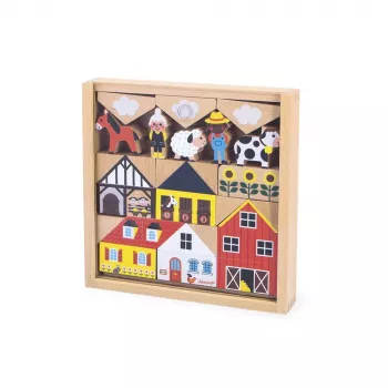 Janod Mattoncini in legno e personaggi set 34 pezzi Villaggio Incrocio 2+