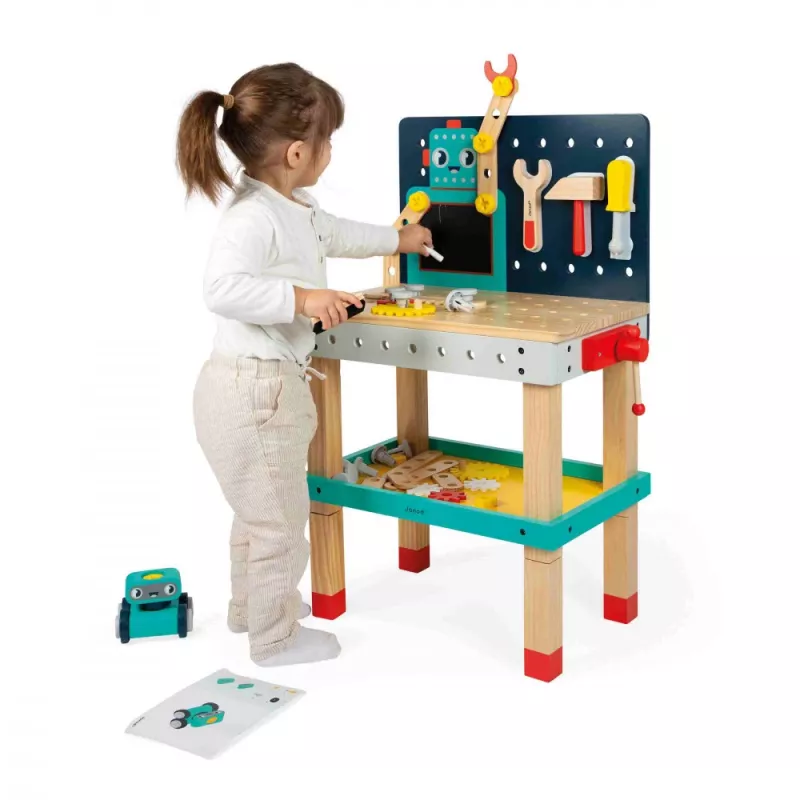Janod Brico'Kids Robot banco da lavoro magnetico in legno giocattolo per bambini da 3 anni - 40 pezzi