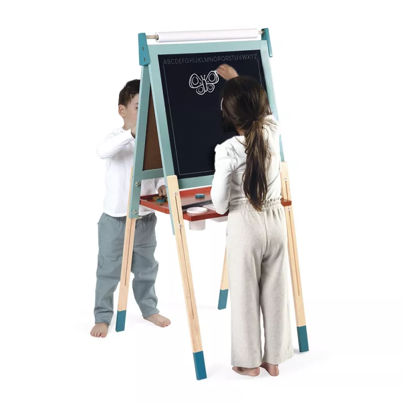 Janod Grande cavalletto in legno a doppia faccia con accessori