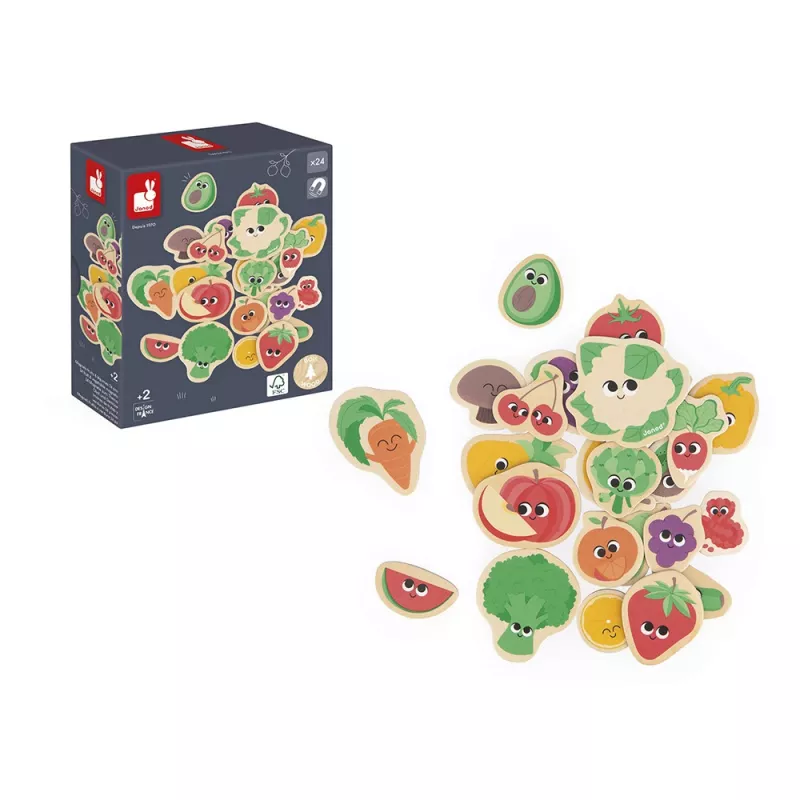 Janod Magneti frutta e verdura, set da 24 pezzi