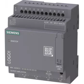 Siemens LOGO! 24 RCEo 6ED1052-2HB08-0BA3 Modulo logico, 24V AC/DC, 8 DI/4 AI/4 DQ relè, senza display, Ethernet
