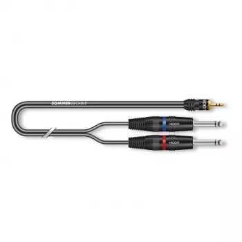 Sommer Cable SC-Onyx 2025 MKII cavo split stereo, 2 x 1 x 0,25 mm², connettore maschio mini jack stereo 3,5 mm su 2x connettore maschio jack mono 6,3 mm, HICON, nero, 5 m (ON1W-0500-SW)