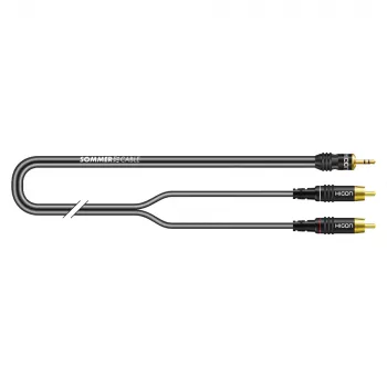 Sommer Cable SC-Onyx 2025 MKII cavo split stereo, 2 x 1 x 0,25 mm², connettore maschio mini jack stereo 3,5 mm su 2x connettore maschio RCA, HICON, nero, 2,5 m (ON2A-0250-SW)