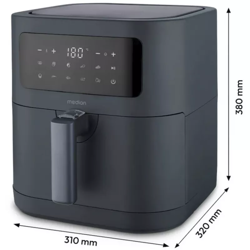 MEDION Life MD 11740 E40 XL friggitrice ad aria, grigio, 2150 W, cestello da 5,2 L