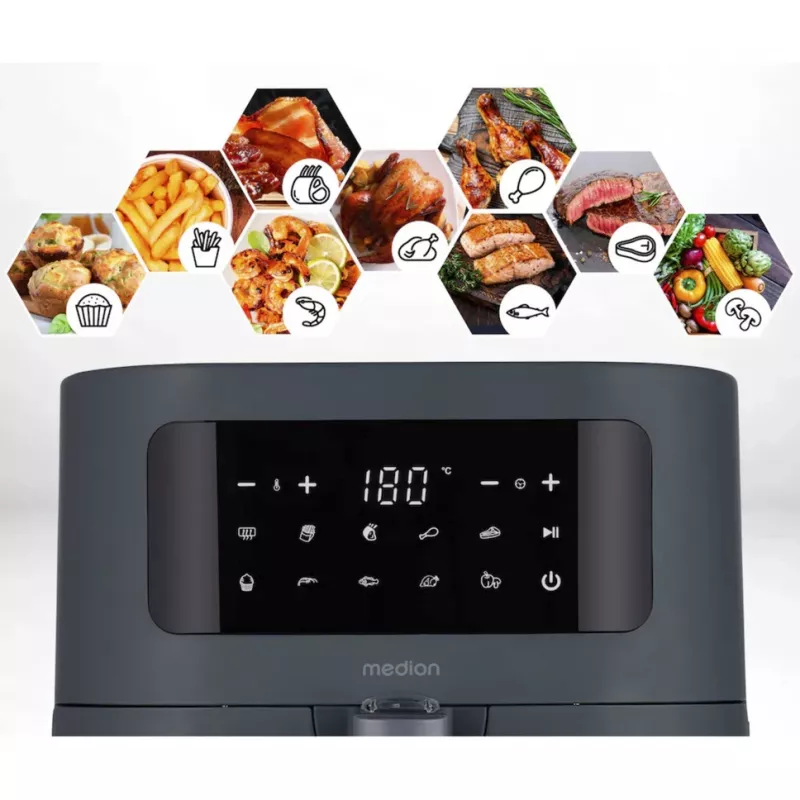 MEDION Life MD 11740 E40 XL friggitrice ad aria, grigio, 2150 W, cestello da 5,2 L