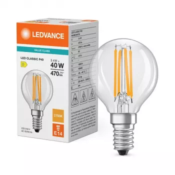 Osram LED Classic P 40 Filament 3.4W 827 Trasparente E14 Lampada LED, Mini Globe