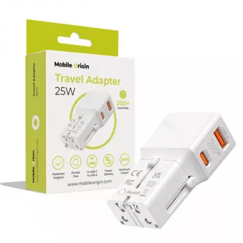 Mobile Origin adattatore da viaggio 25W EU/US/UK/AU, bianco