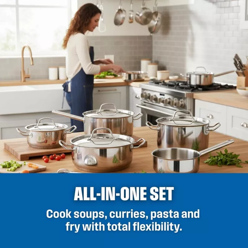 ELLE Home Set di pentole e padelle in acciaio inox 12 pezzi ECCS200412A