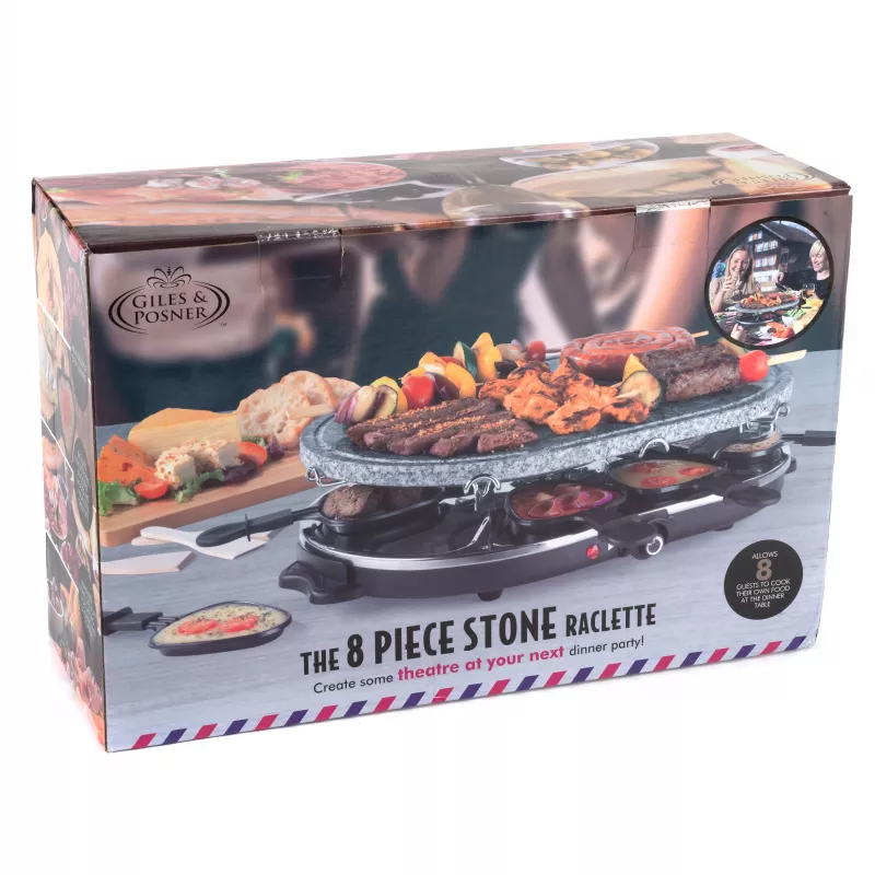 Giles & Posner EK1872GV2VDE Raclette-grill in pietra da tavolo - 1200W, per 8 persone, nero/grigio