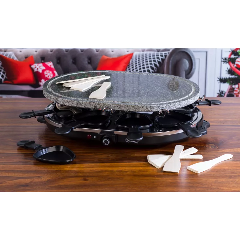 Giles & Posner EK1872GV2VDE Raclette-grill in pietra da tavolo - 1200W, per 8 persone, nero/grigio