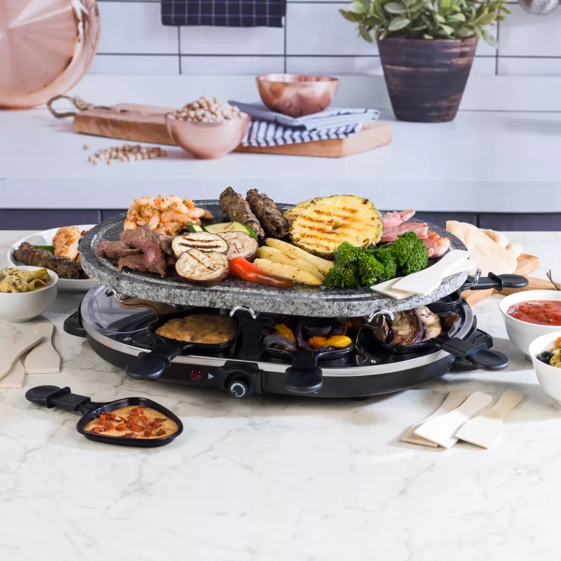 Giles & Posner EK1872GV2VDE Raclette-grill in pietra da tavolo - 1200W, per 8 persone, nero/grigio