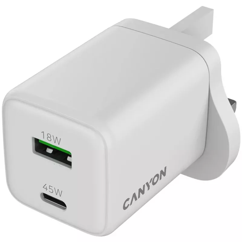 CANYON CU45AC caricatore da parete GaN 45W 1xPD 1xQC UK bianco