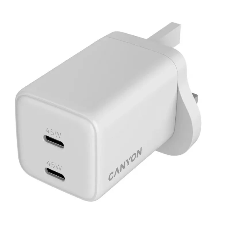 CANYON CU45AC caricabatterie da parete GaN 45W 2xPD UK bianco