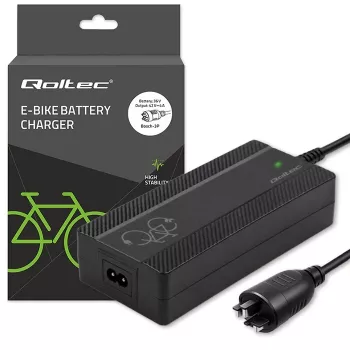 Qoltec caricabatterie rapido per bicicletta elettrica e monopattino elettrico 36V | 42V | 4A | connettore Bosch + cavo di alimentazione