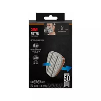3M 6055 filtro gas A2 per maschere respiratorie, 4 paia (8 filtri), EN 14387:2004 + A1:2008