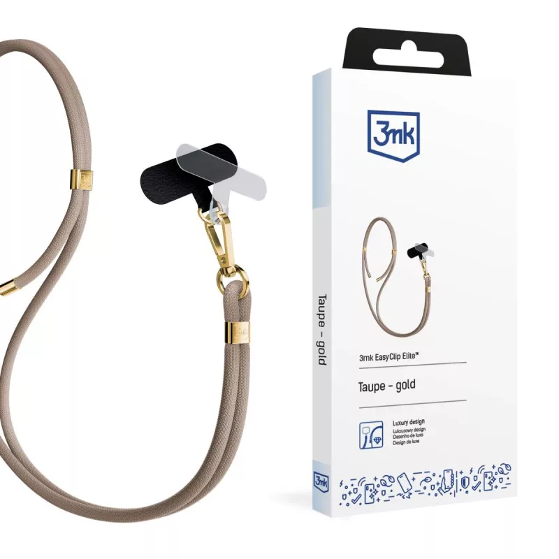 Cordino per telefono 3mk EasyClip Elite, nylon/lega di zinco, Taupe (Gold)