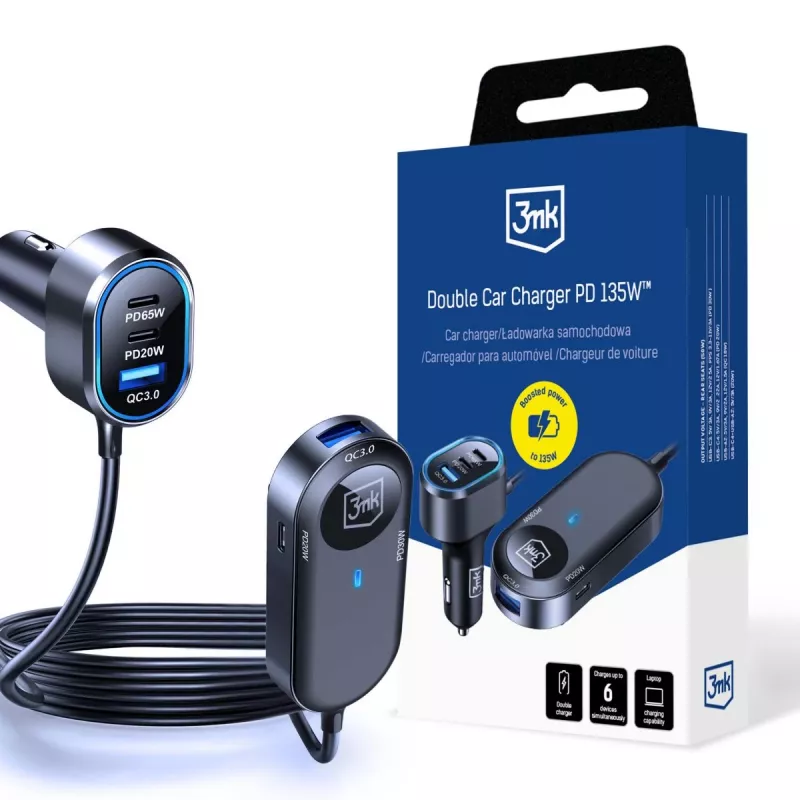 3MK caricabatterie doppio da auto 135W