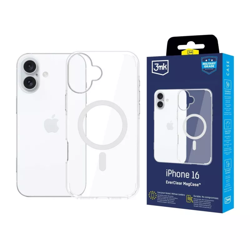 3MK EverClear MagCase cover posteriore per Apple iPhone 16 - cristallo trasparente