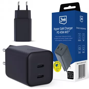 3MK Hyper Charger PD 45W GaN AVS QC4+ PPS AFC FCP DCP 2C nero