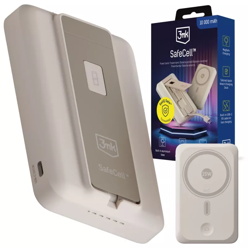 3mk SafeCell 10000 mAh MagSafe USB-C PD Power Bank beige
