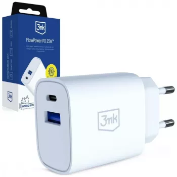 Caricabatterie 3MK 25W USB-A USB-C PD QC4+ FlowPower bianco