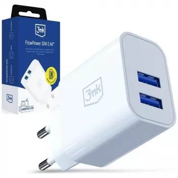 Caricabatterie 3MK 10W 2xUSB-A 2.4A FlowPower bianco