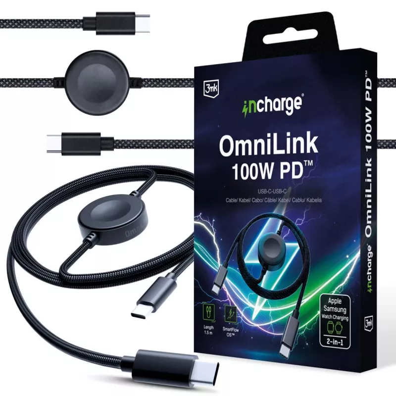 3MK PROTECTION Cavo 3mk incharge® OmniLink 100W PD nero 1,5m USB-C a USB-C