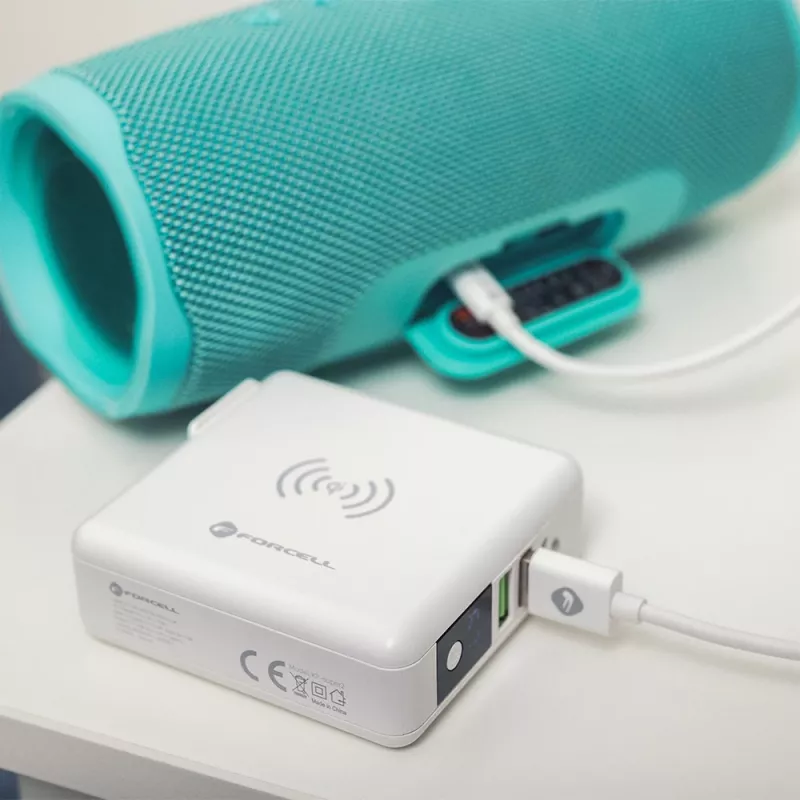 FORCELL F-ENERGY 4 in 1 caricabatterie wireless da 15 W con porte USB/USB-C e power bank da 8000 mAh