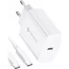 FORCELL F-ENERGY TFK-TC-25WPD caricatore da parete USB-C 25W PD QC 3.0 con cavo USB-C a USB-C 3A bianco