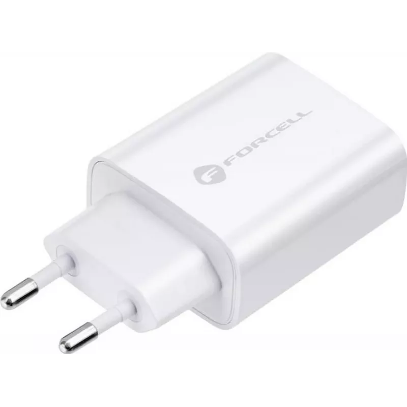 FORCELL F-ENERGY TFK-TC-25WPD caricatore da parete USB-C 25W PD QC 3.0 con cavo USB-C a USB-C 3A bianco