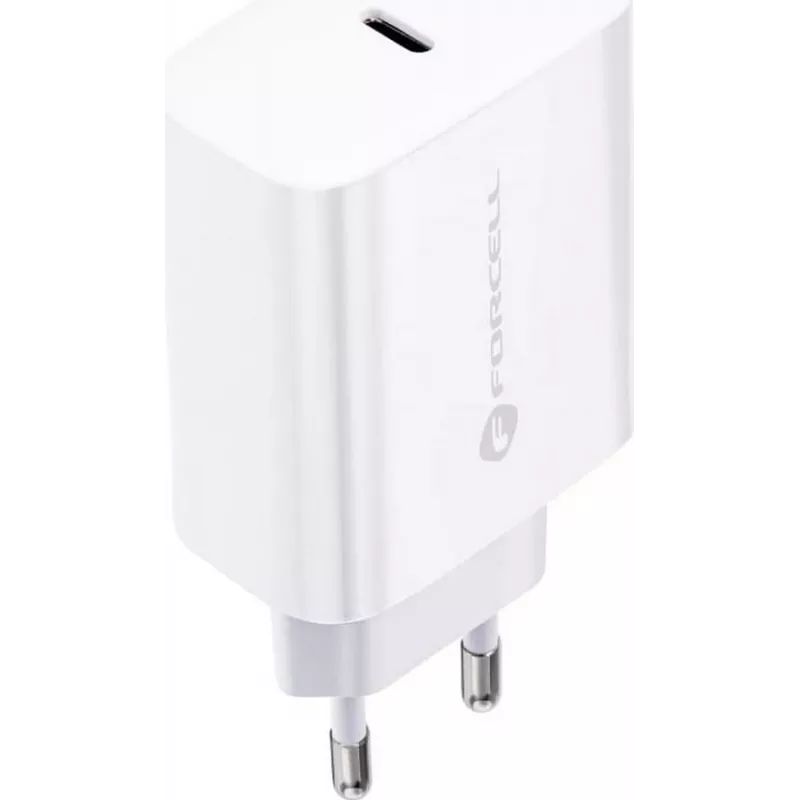 FORCELL F-ENERGY TFK-TC-25WPD caricatore da parete USB-C 25W PD QC 3.0 con cavo USB-C a USB-C 3A bianco