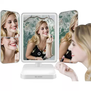 MOZOS ML10X specchio da trucco LED con ingrandimento 10x, 3 modalità colore, dimmerazione continua, rotazione 360°, ricaricabile USB-C, bianco