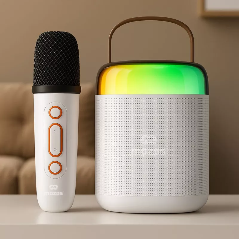 MOZOS MK Microfono karaoke bianco con altoparlante Bluetooth
