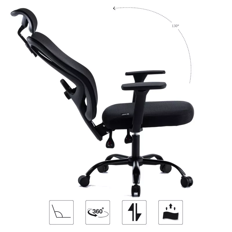 MOZOS ERGO-X Sedia da ufficio ergonomica con supporto lombare e poggiatesta regolabili, nero