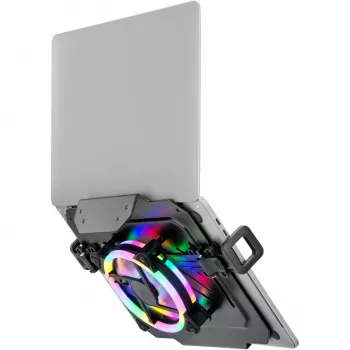 MOZOS LP-RGB Piattaforma per laptop per supporti da tavolo, VESA 75x75/100x100, nero, illuminazione RGB