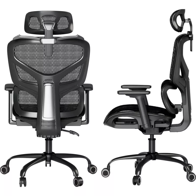 MOZOS ERGO-V Sedia da ufficio ergonomica con supporto lombare e poggiatesta regolabili, nera