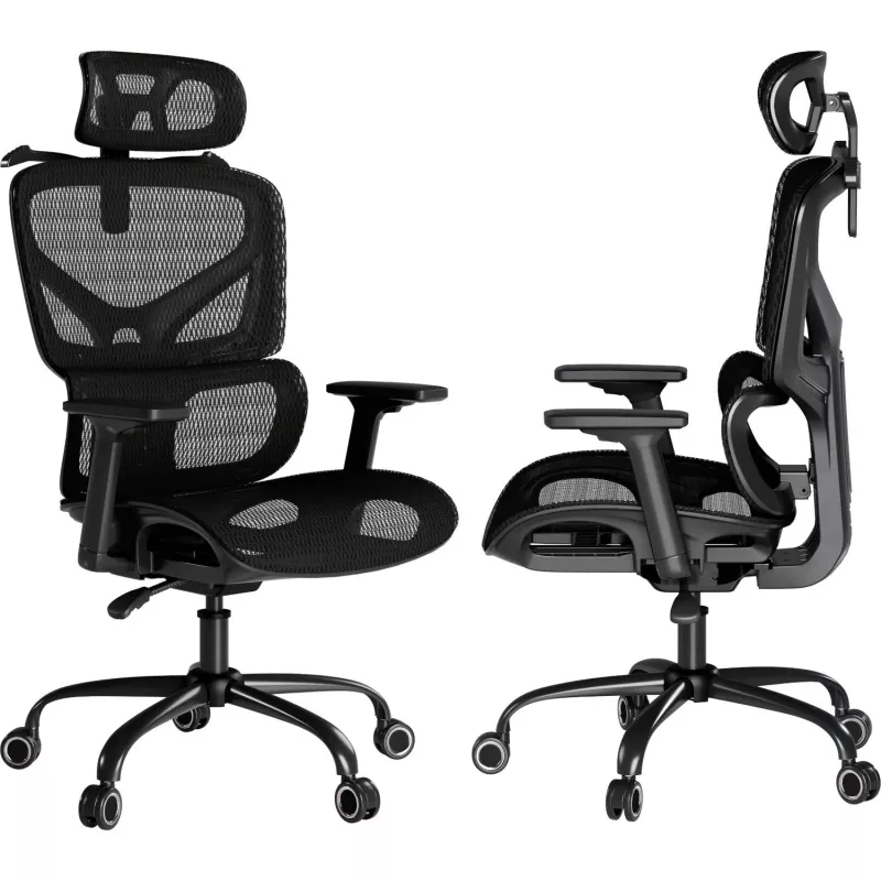 MOZOS ERGO-V Sedia da ufficio ergonomica con supporto lombare e poggiatesta regolabili, nera