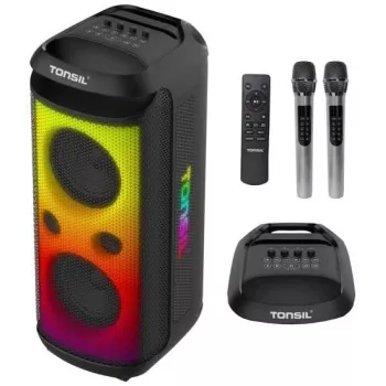 TONSIL Party Dance 1600 diffusore Bluetooth portatile per feste con luci LED, karaoke, 1600W PMPO, 80W RMS, woofer 10 pollici, TWS, radio FM, microfono e telecomando