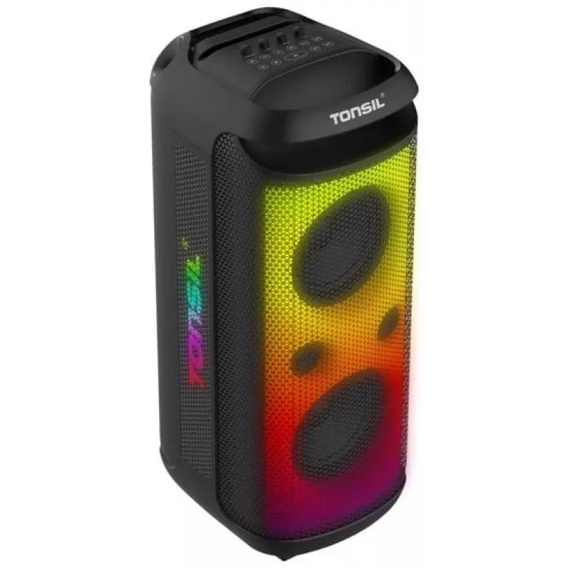 TONSIL Party Dance 1600 diffusore Bluetooth portatile per feste con luci LED, karaoke, 1600W PMPO, 80W RMS, woofer 10 pollici, TWS, radio FM, microfono e telecomando