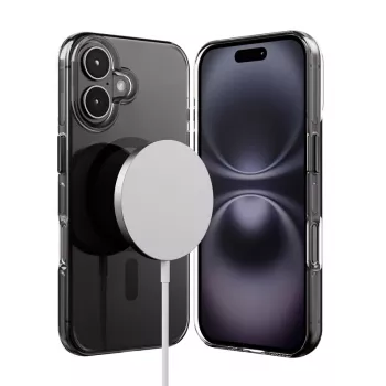 Crong Clear MAG Pro Case per Apple iPhone 16, MagSafe, nero