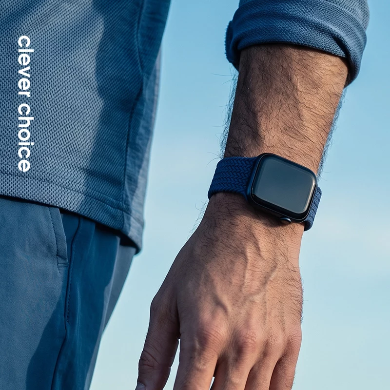 Crong Wave Band Solo Loop in nylon intrecciato per Apple Watch 44/45/46/49 mm (Navy Blue)