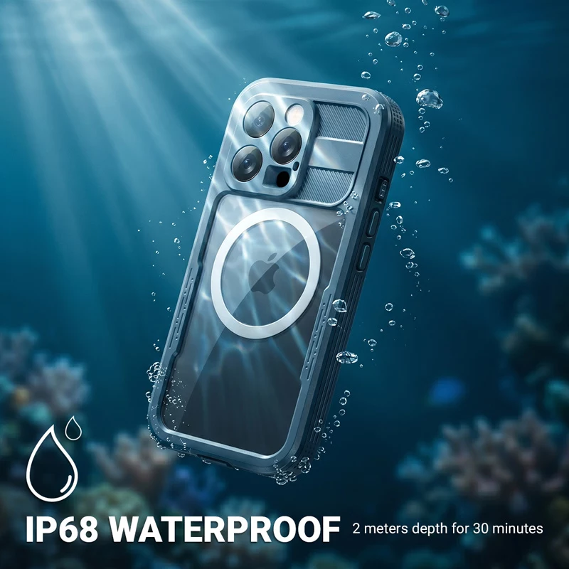 Crong Seal Cover custodia impermeabile IP68 per iPhone 16 Pro (Marine)