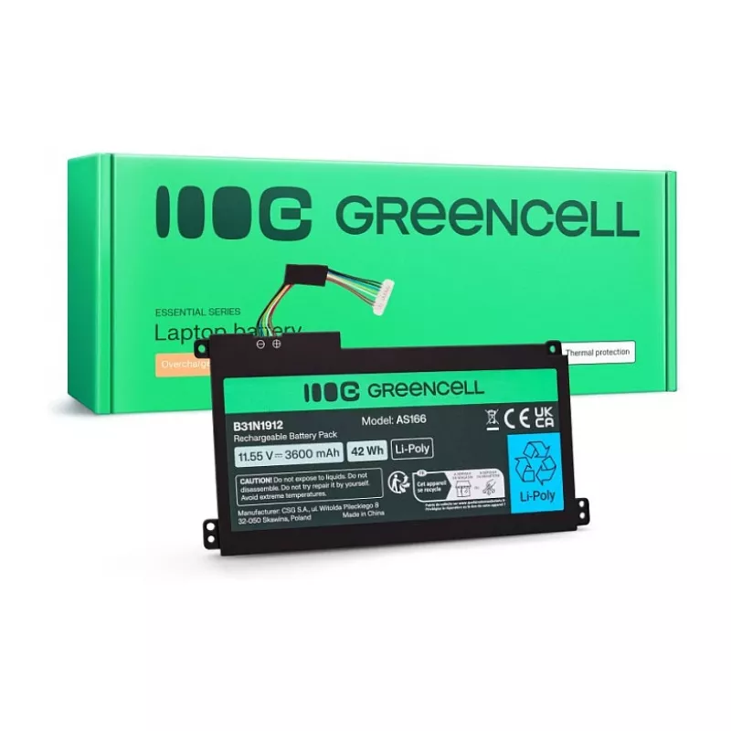 Batteria Green Cell per ASUS C31N1912 / B31N1912, 3 celle, 42Wh, 11,55V, Li-Ion Polymer, nero