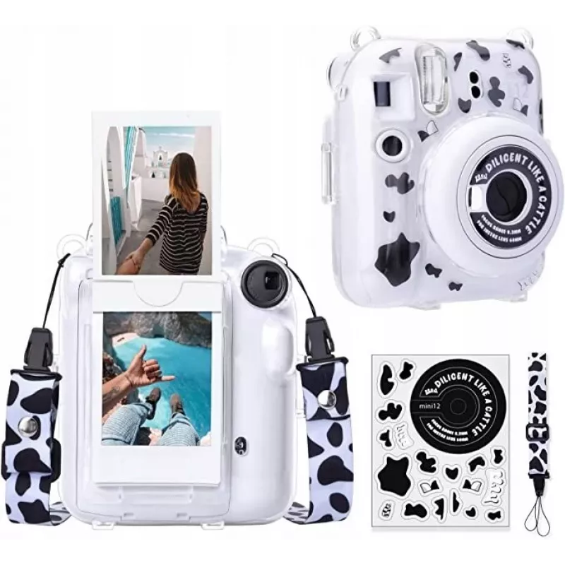 LOVEINSTANT custodia per Fujifilm Instax Mini 12 con adesivi - motivo mucca
