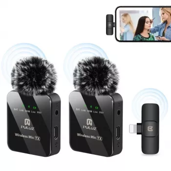 PULUZ PU647B 2x Microfono lavalier wireless per iPhone Lightning