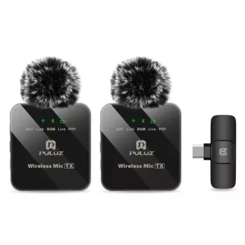 PULUZ PU648B 2x Microfono lavalier wireless per smartphone USB-C, tablet, laptop - 2,4 GHz, omnidirezionale, Plug and Play