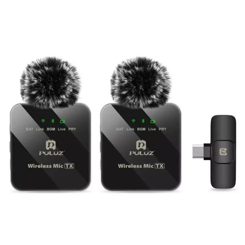 PULUZ PU648B 2x Microfono lavalier wireless per smartphone USB-C, tablet, laptop - 2,4 GHz, omnidirezionale, Plug and Play
