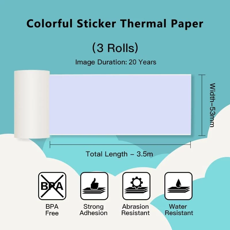 Phomemo Carta termica per etichette 3 rotoli in colori diversi per T02 M02 PRO M03 M04S