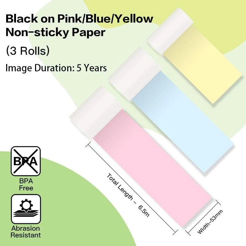 Phomemo Rotoli di carta termica colorata 53mm x 6,5m confezione da 3 per T02 M02 PRO M03 M04S