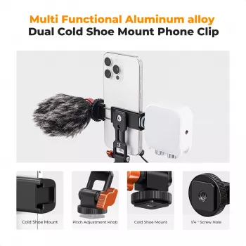 K&F Concept KF31.094 MS18 Supporto per smartphone per treppiede - supporto in metallo girevole a 360° con filettatura 1/4